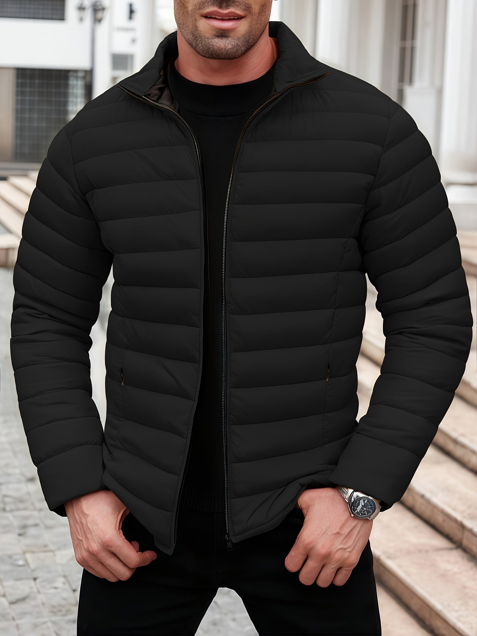 Men's Minimalist Winter Puffer Jacket - Waterproof & Warm