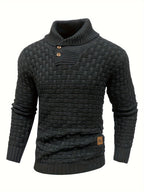 Men's Waffle Knit Button Collar Sweater