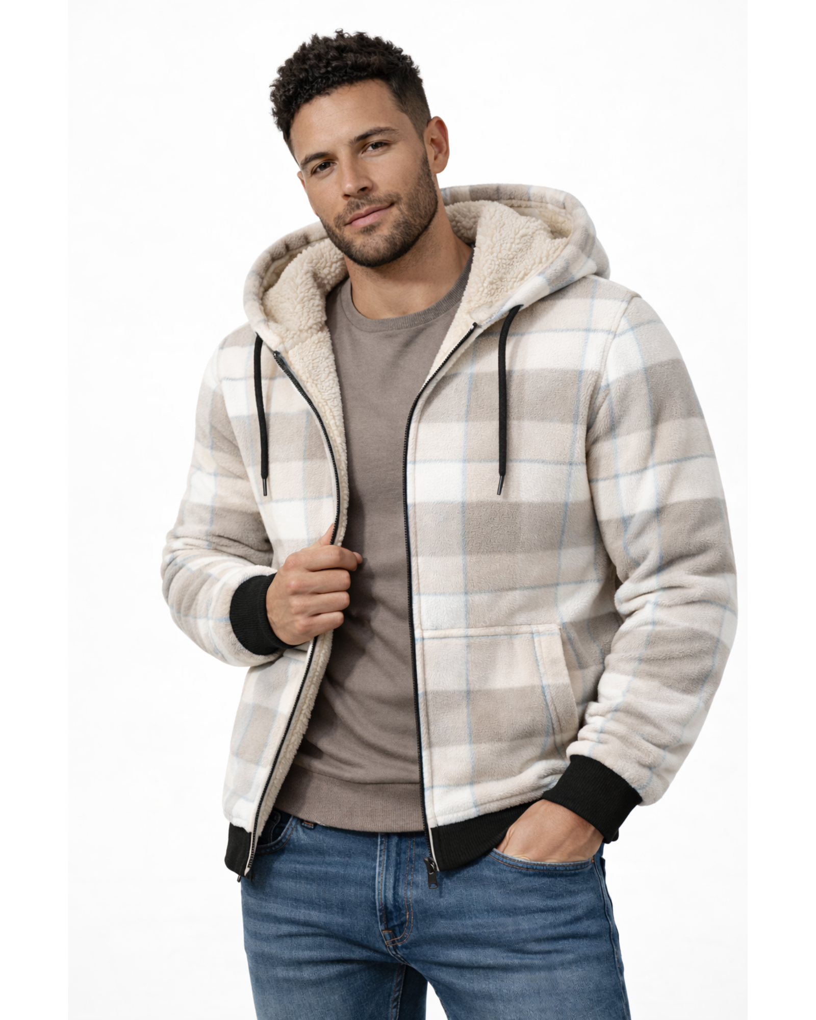 Men's Heavy Sherpa-Lined Hooded Flannel Jacket