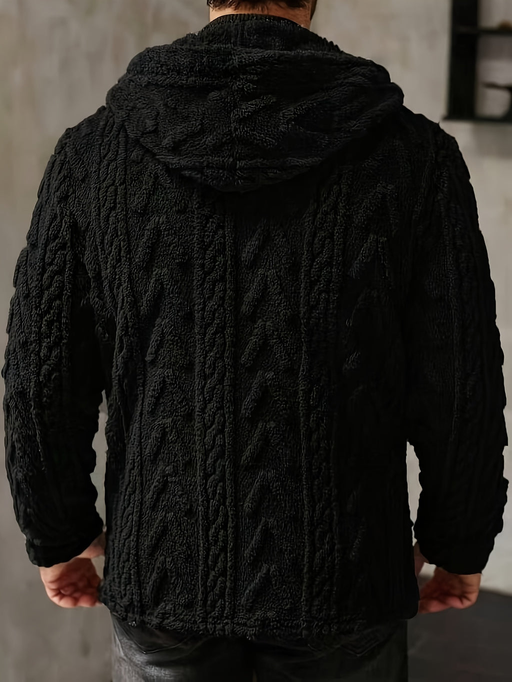 Casaco Casual Masculino com Capuz de Cor Sólida, Adequado para Outono/Inverno, Casaco de Malha Aveludada Masculino, Casaco Estilo Neve Masculino, Casaco de Malha com Capuz, Casaco de Malha Aveludada Masculino