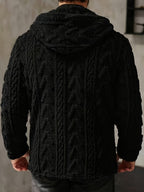 Casaco Casual Masculino com Capuz de Cor Sólida, Adequado para Outono/Inverno, Casaco de Malha Aveludada Masculino, Casaco Estilo Neve Masculino, Casaco de Malha com Capuz, Casaco de Malha Aveludada Masculino