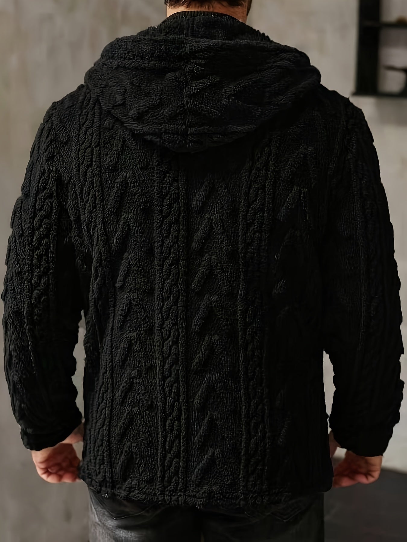 Casaco Casual Masculino com Capuz de Cor Sólida, Adequado para Outono/Inverno, Casaco de Malha Aveludada Masculino, Casaco Estilo Neve Masculino, Casaco de Malha com Capuz, Casaco de Malha Aveludada Masculino