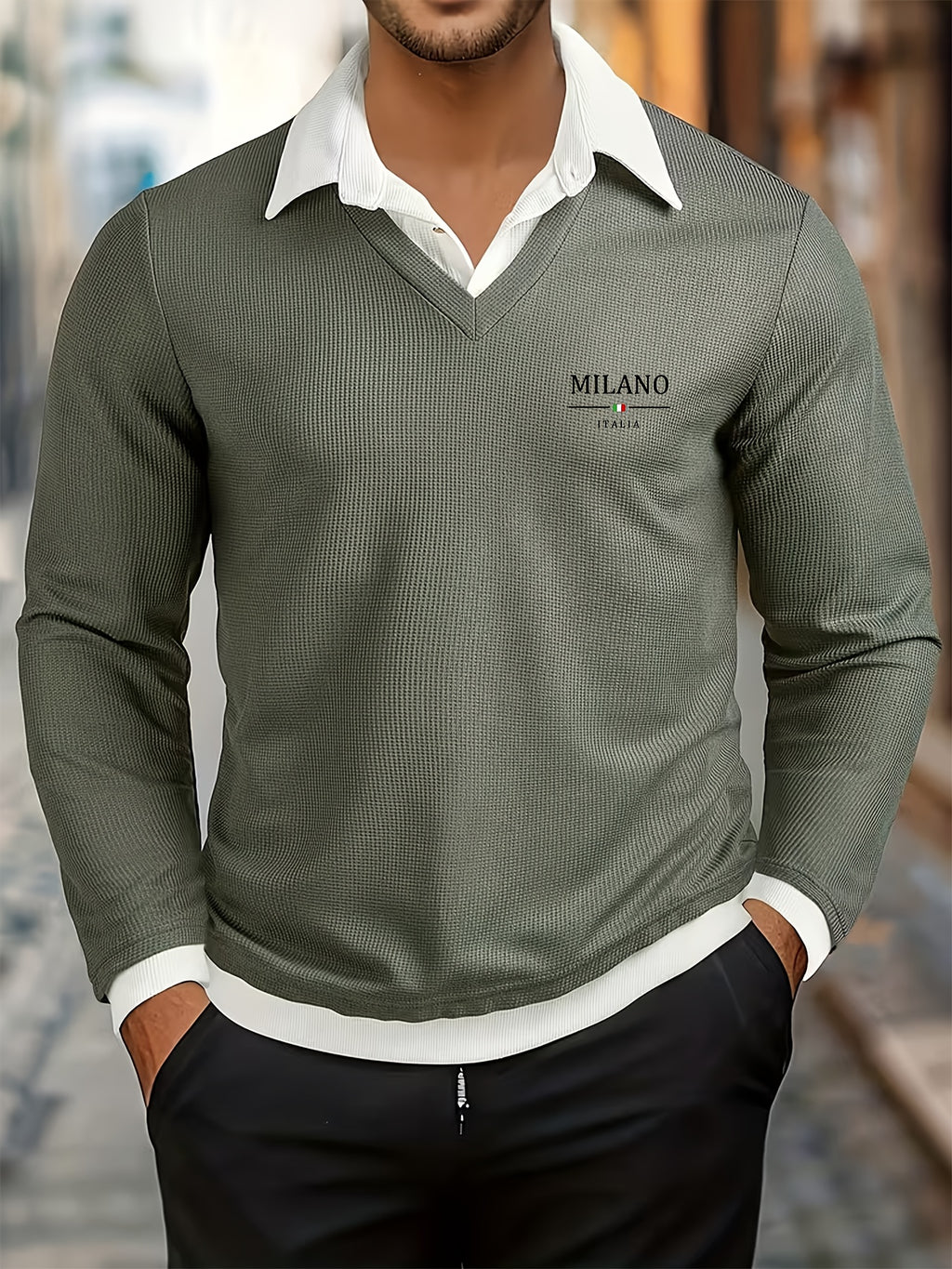 Men's Minimalist Winter Waffle Hoodie with Metal Buttons