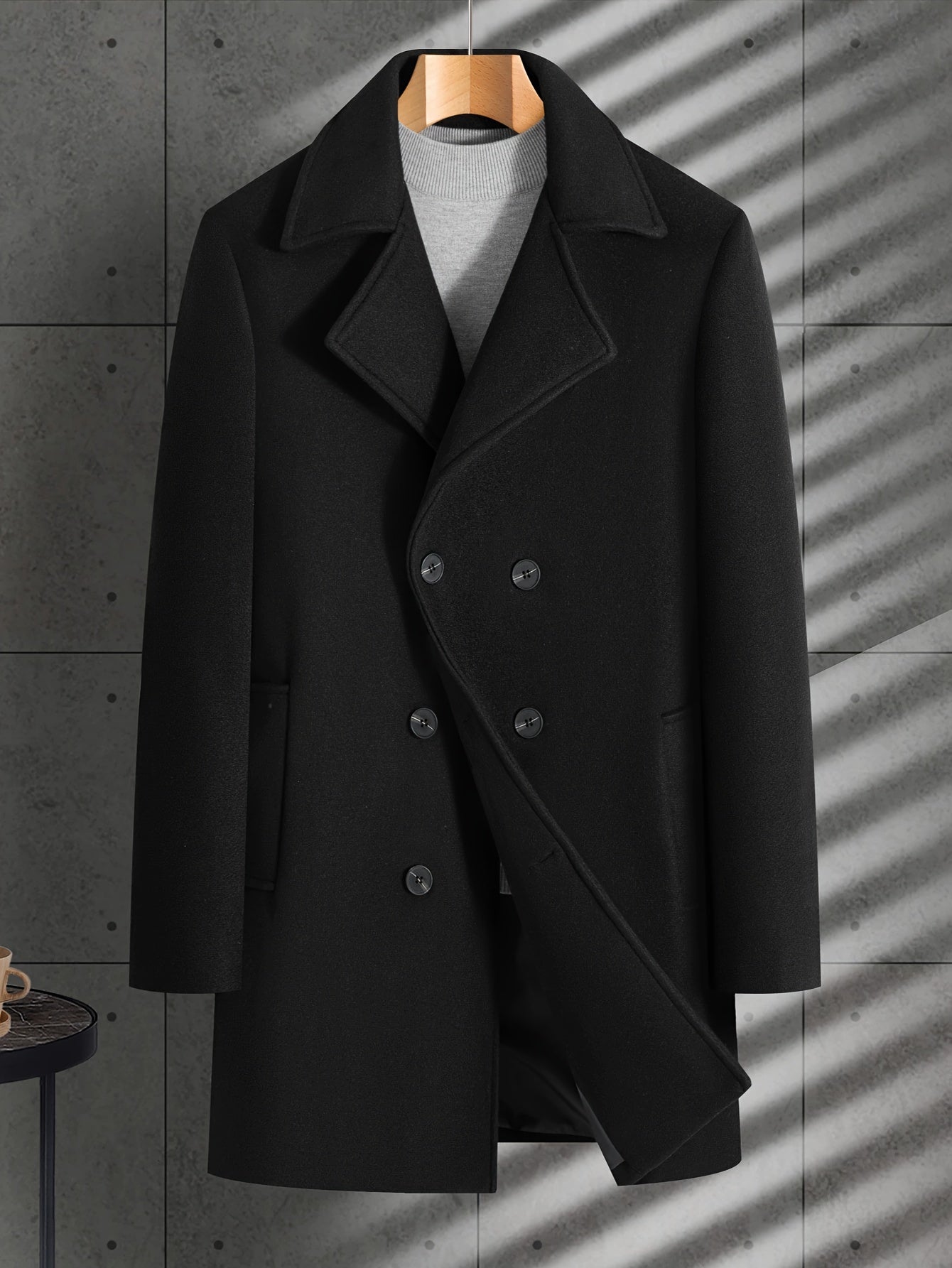 Men's Timeless Winter Trenchcoat - Solid Color Elegance