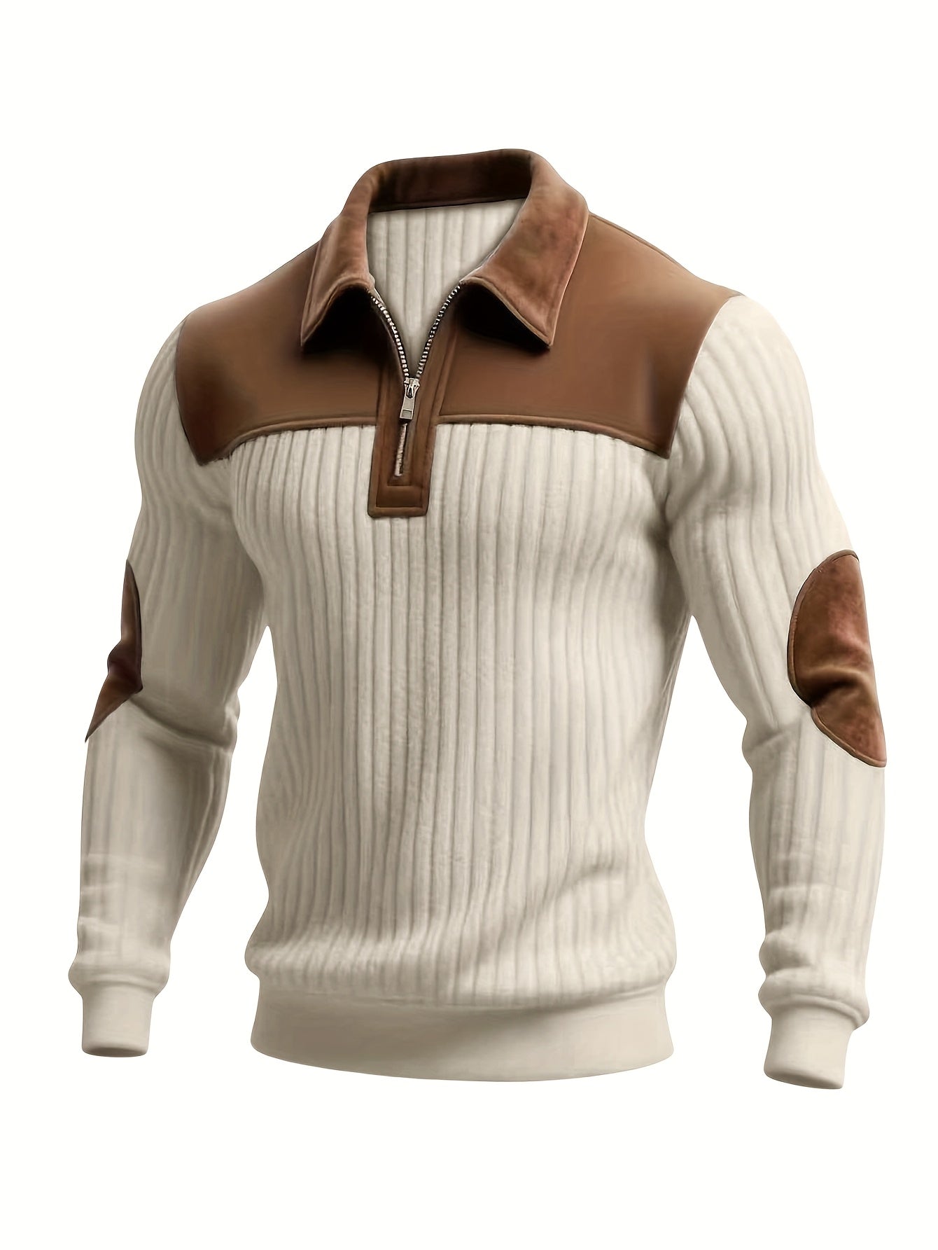 Men's High-Neck Color-Block Sweater with Zipper