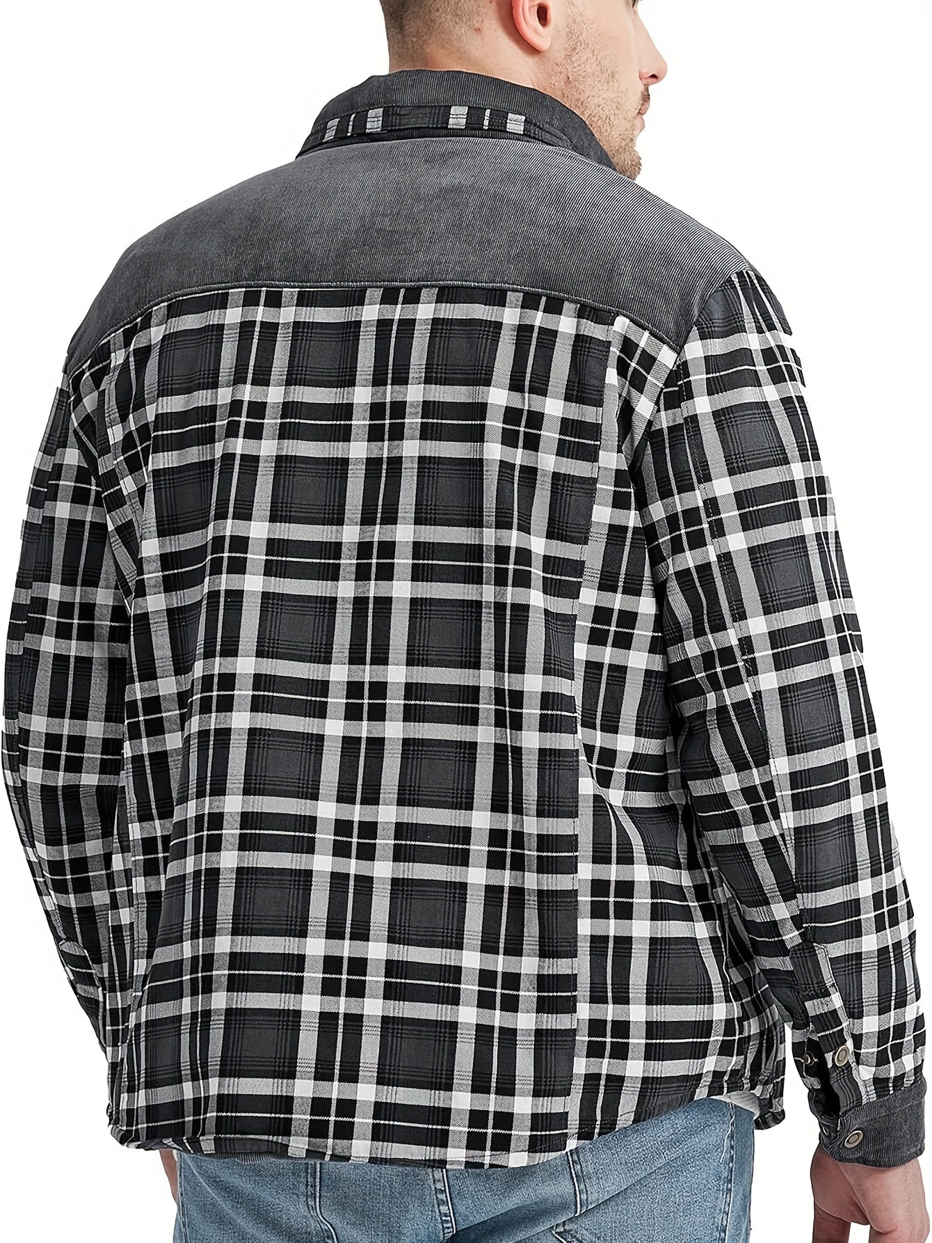 Casaco de fim de semana para outono/inverno em poliéster xadrez, de manga longa, corte regular e com lapela, para homem.