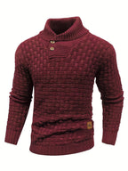 Men's Waffle Knit Button Collar Sweater