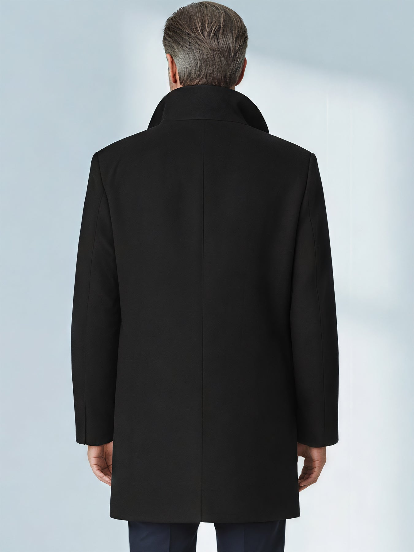 Men's Black Trench Coat - Sophisticated Winter Elegance