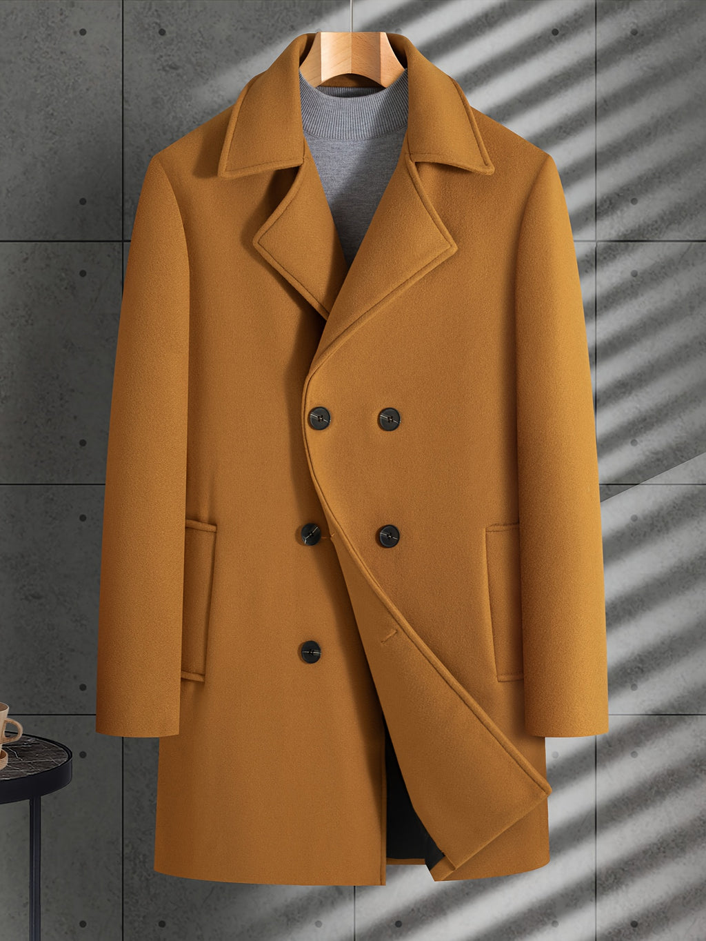 Men's Timeless Winter Trenchcoat - Solid Color Elegance