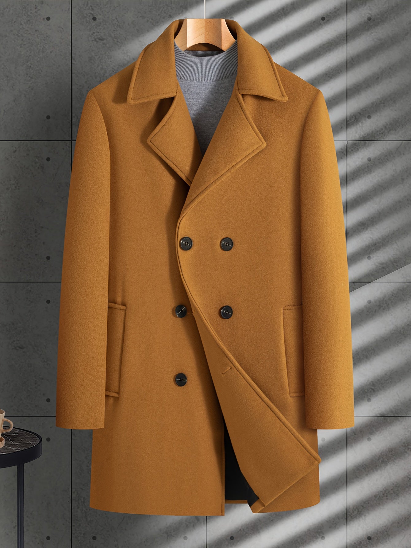 Men's Timeless Winter Trenchcoat - Solid Color Elegance