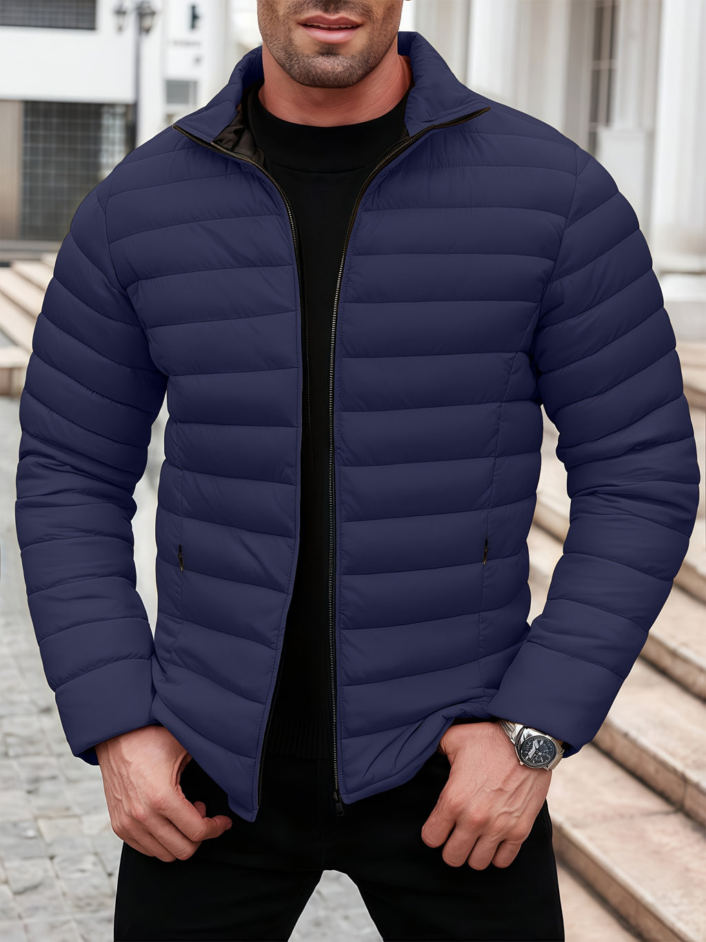 Men's Minimalist Winter Puffer Jacket - Waterproof & Warm
