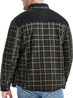 Casaco de fim de semana para outono/inverno em poliéster xadrez, de manga longa, corte regular e com lapela, para homem.