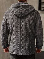 Casaco Casual Masculino com Capuz de Cor Sólida, Adequado para Outono/Inverno, Casaco de Malha Aveludada Masculino, Casaco Estilo Neve Masculino, Casaco de Malha com Capuz, Casaco de Malha Aveludada Masculino