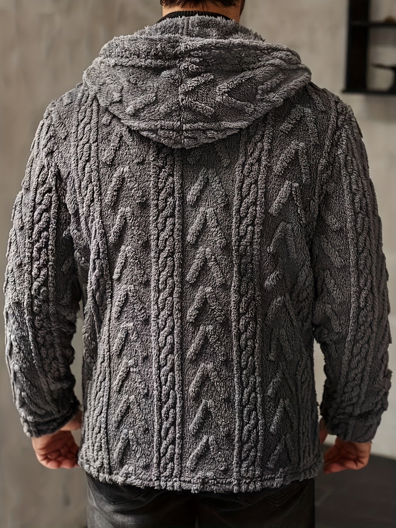 Casaco Casual Masculino com Capuz de Cor Sólida, Adequado para Outono/Inverno, Casaco de Malha Aveludada Masculino, Casaco Estilo Neve Masculino, Casaco de Malha com Capuz, Casaco de Malha Aveludada Masculino