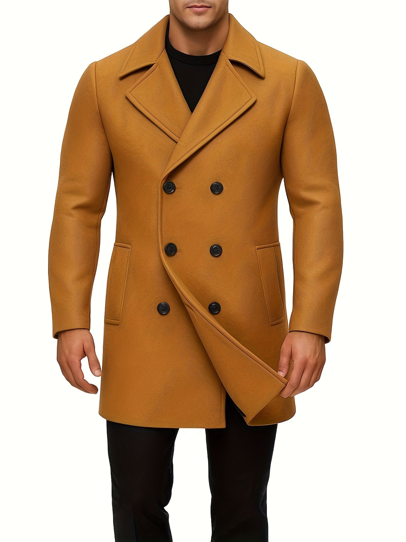 Men's Timeless Winter Trenchcoat - Solid Color Elegance