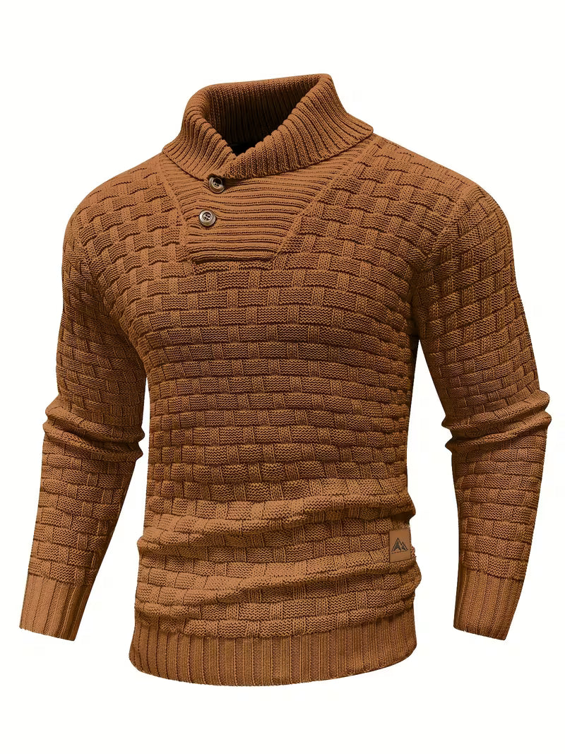 Men's Waffle Knit Button Collar Sweater