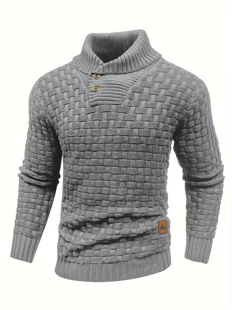 Men's Waffle Knit Button Collar Sweater