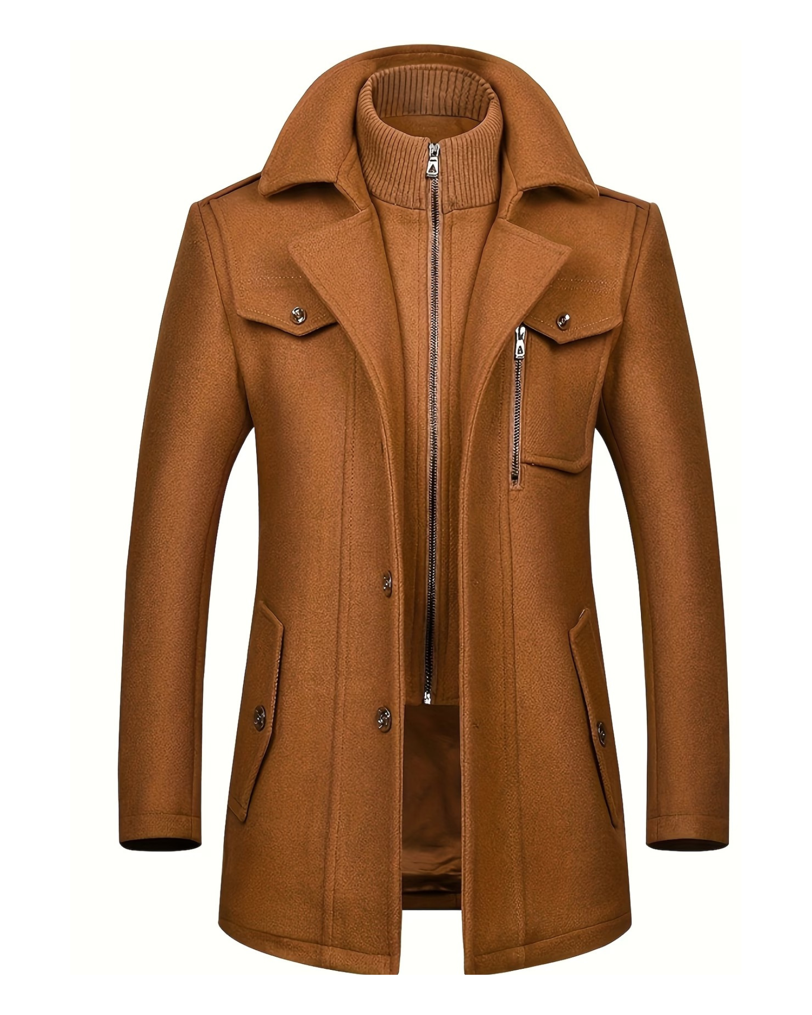 Men's Tweed Wool Trench Coat with Removable Collar