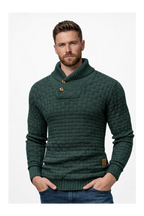 Men's Waffle Knit Button Collar Sweater