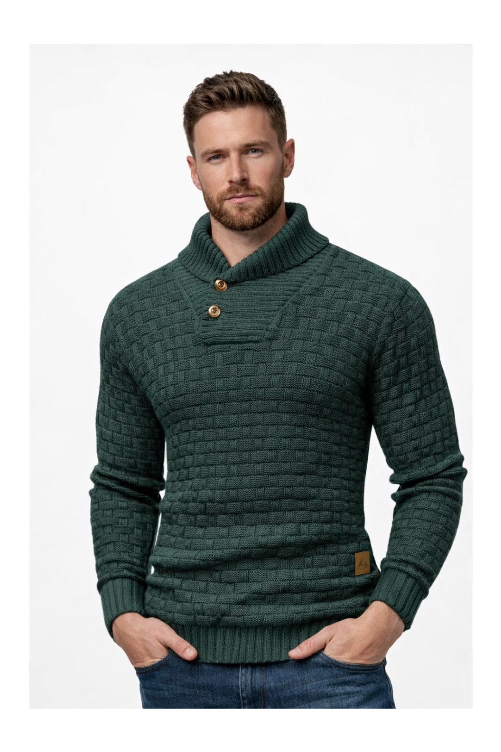 Men's Waffle Knit Button Collar Sweater