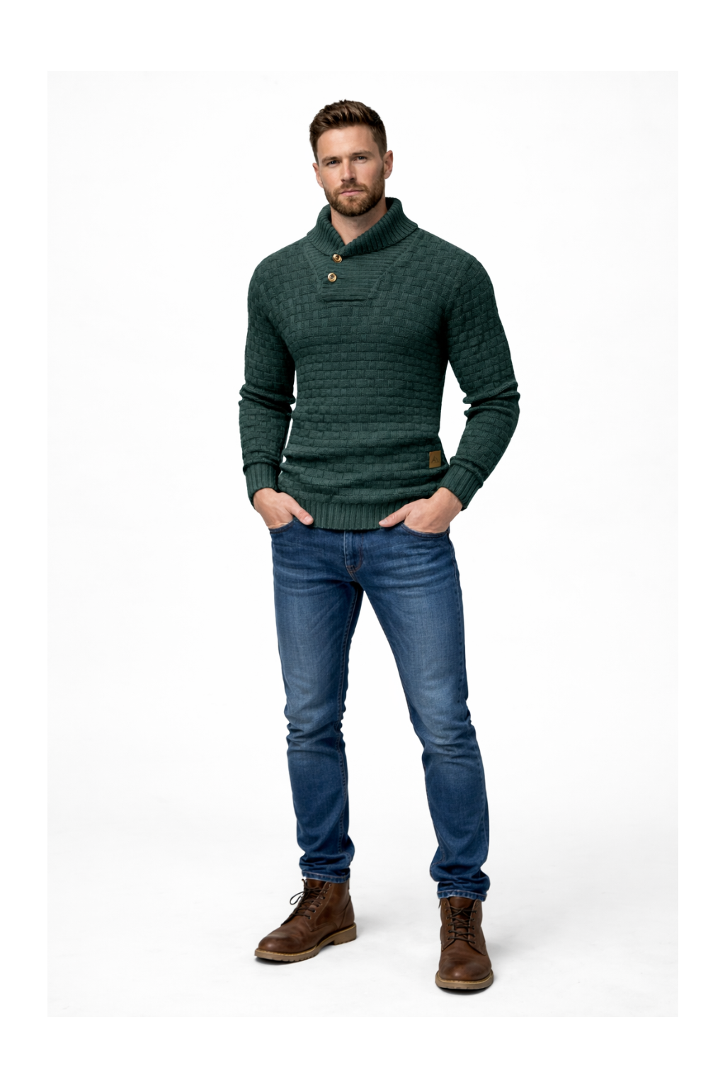 Men's Waffle Knit Button Collar Sweater