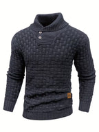 Men's Waffle Knit Button Collar Sweater