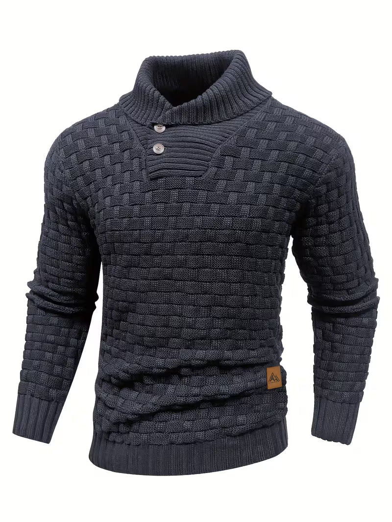 Men's Waffle Knit Button Collar Sweater