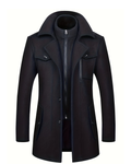 Men's Tweed Wool Trench Coat with Removable Collar