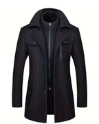 Men's Tweed Wool Trench Coat with Removable Collar