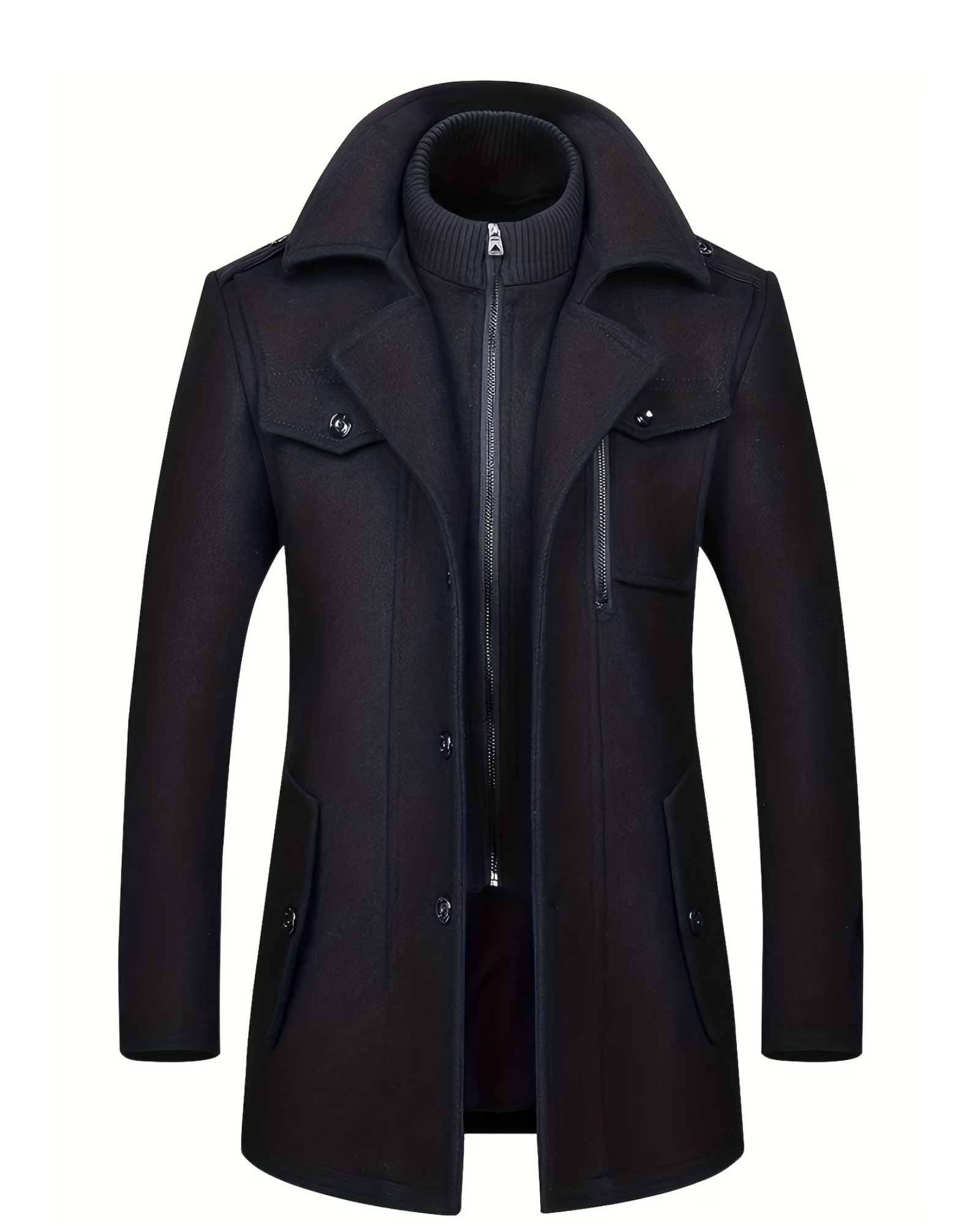 Men's Tweed Wool Trench Coat with Removable Collar