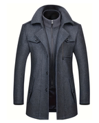 Men's Tweed Wool Trench Coat with Removable Collar