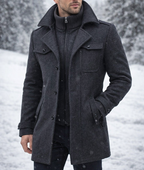 Men's Tweed Wool Trench Coat with Removable Collar