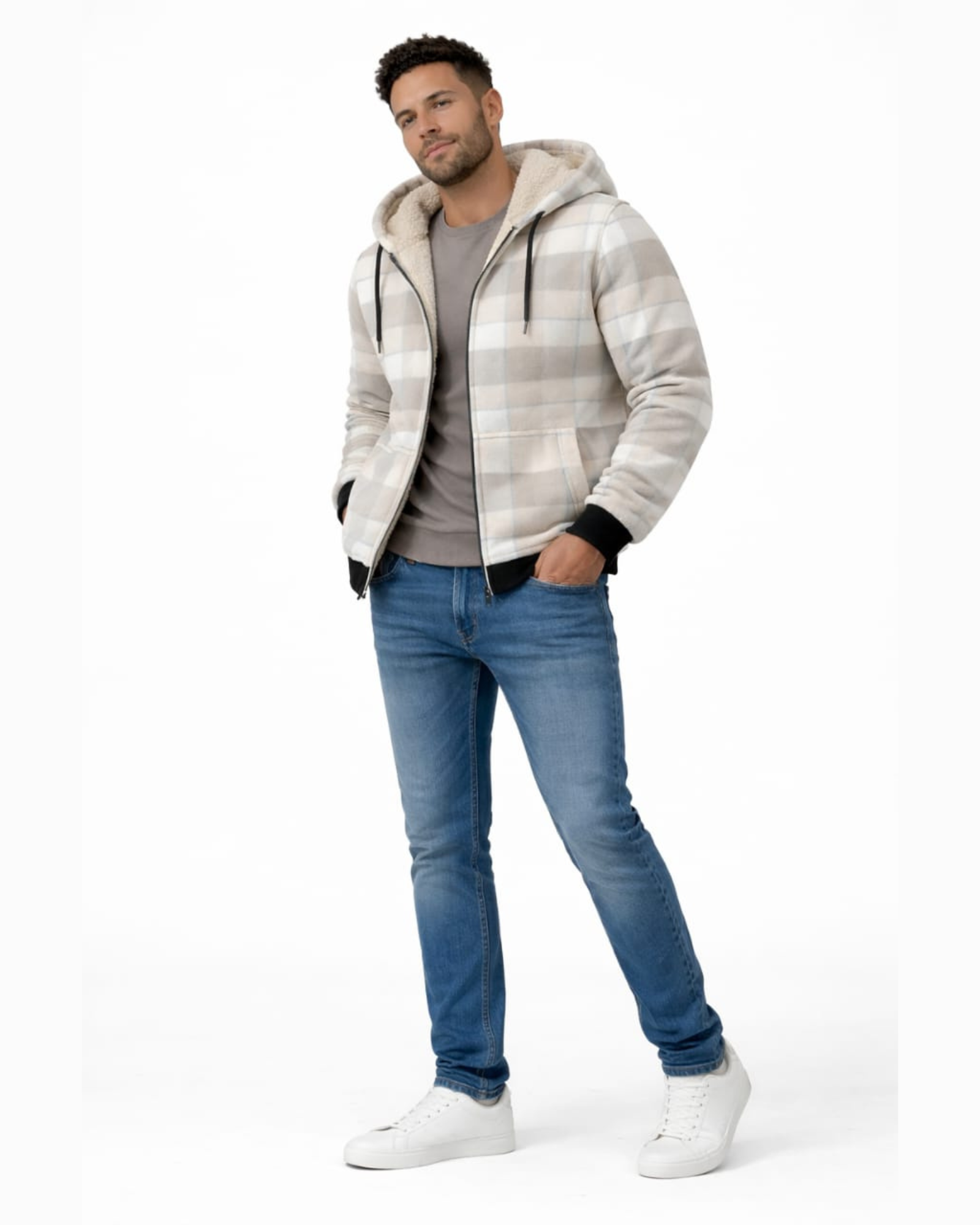 Men's Heavy Sherpa-Lined Hooded Flannel Jacket