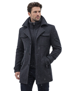 Men's Tweed Wool Trench Coat with Removable Collar