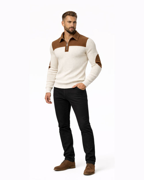 Men's High-Neck Color-Block Sweater with Zipper