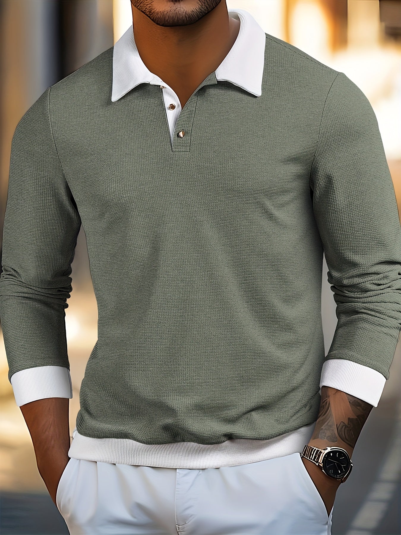 Men's Textured Soft-Touch Long Sleeve Polo