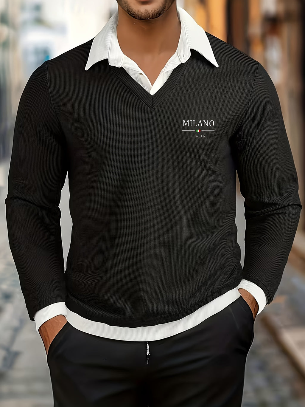 Men's Minimalist Winter Waffle Hoodie with Metal Buttons