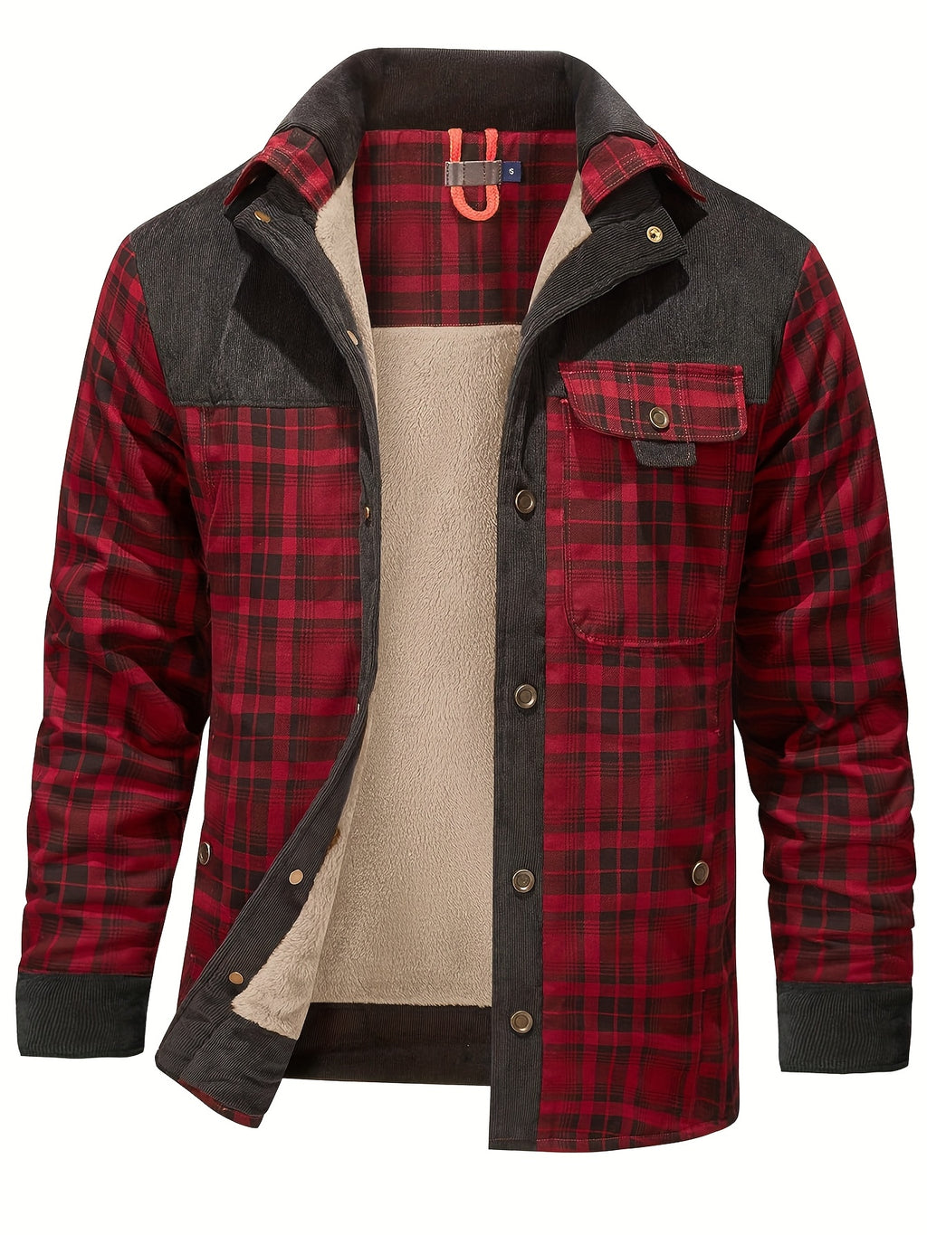 Casaco de fim de semana para outono/inverno em poliéster xadrez, de manga longa, corte regular e com lapela, para homem.