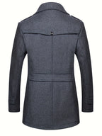Men's Tweed Wool Trench Coat with Removable Collar