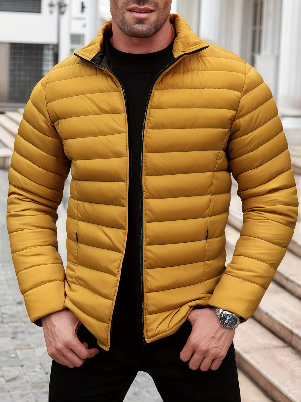 Men's Minimalist Winter Puffer Jacket - Waterproof & Warm