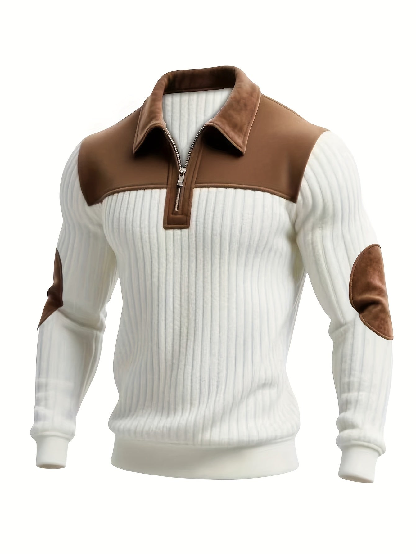 Men's High-Neck Color-Block Sweater with Zipper