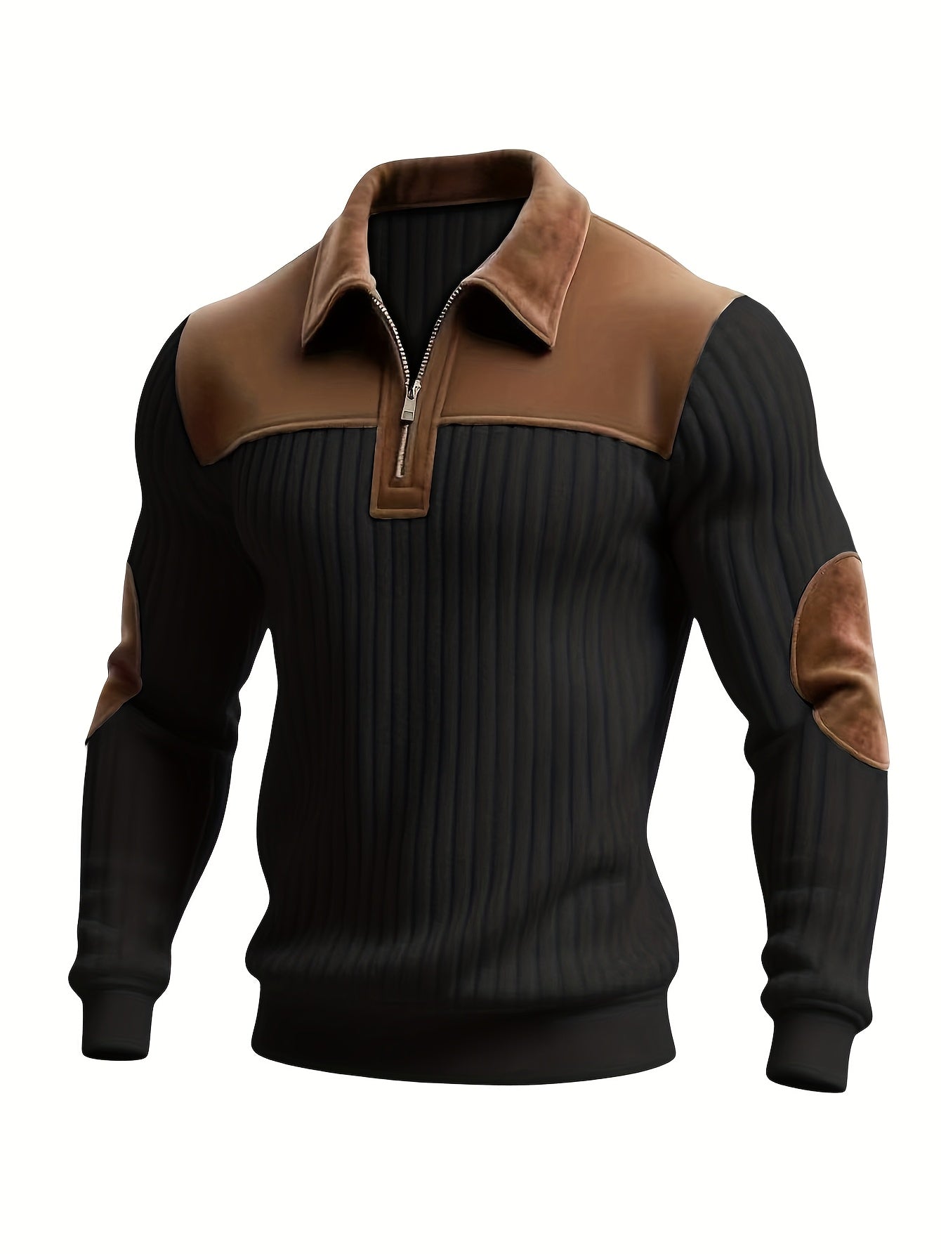 Men's High-Neck Color-Block Sweater with Zipper