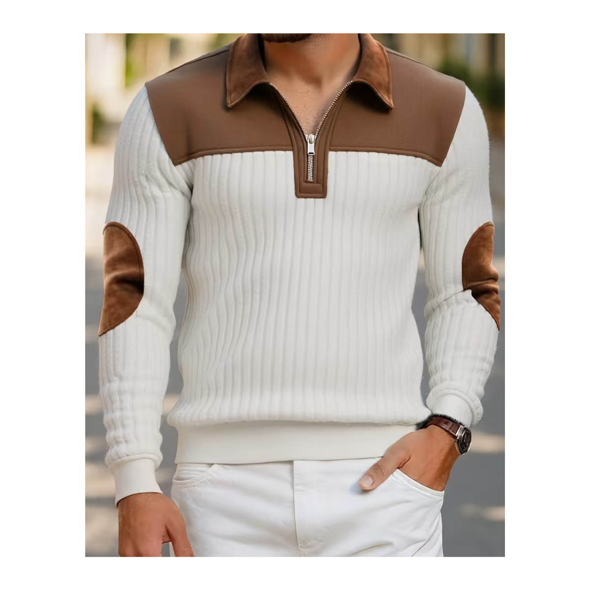 Men's High-Neck Color-Block Sweater with Zipper