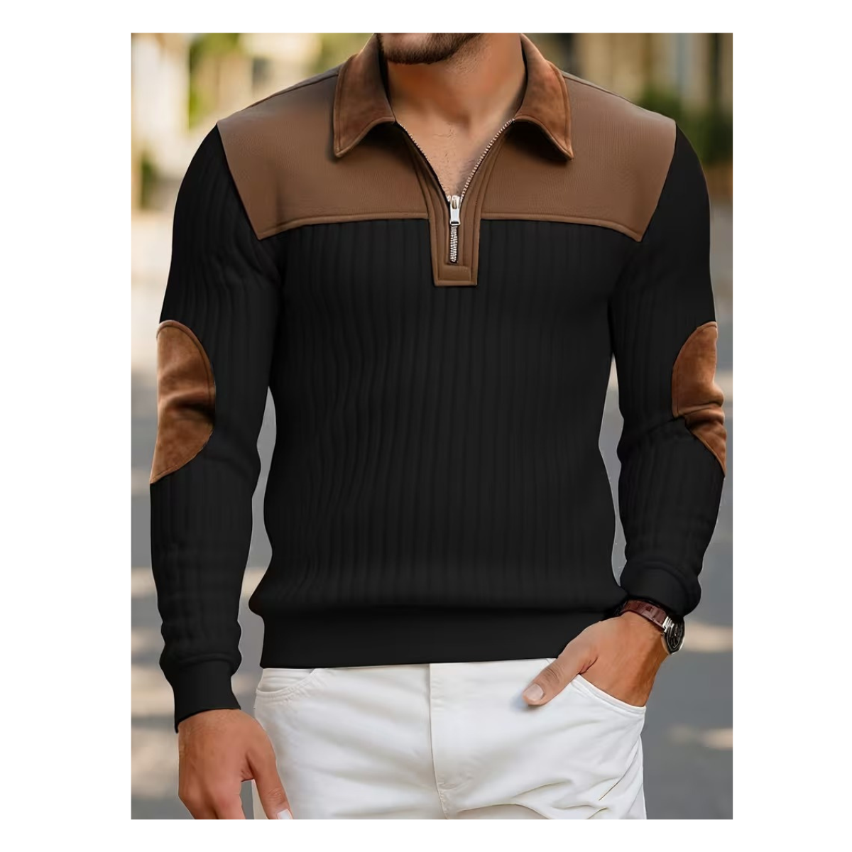 Men's High-Neck Color-Block Sweater with Zipper