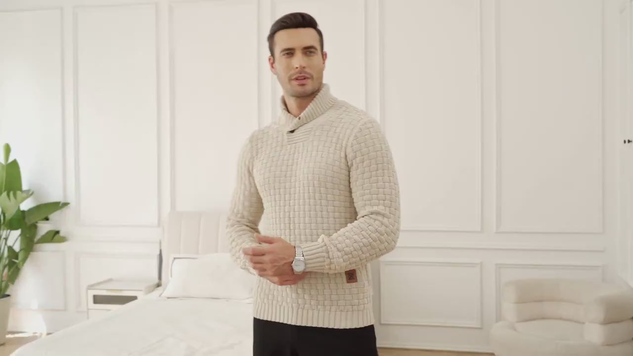 Men's Waffle Knit Button Collar Sweater