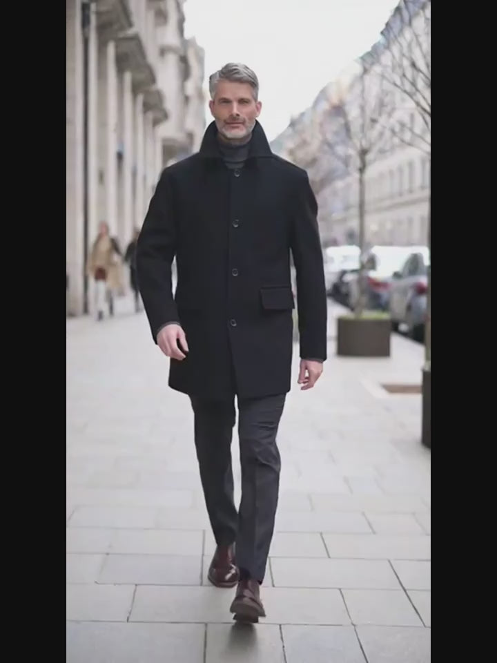 Men's Black Trench Coat - Sophisticated Winter Elegance