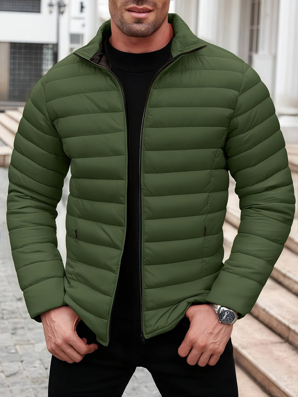 Men's Minimalist Winter Puffer Jacket - Waterproof & Warm